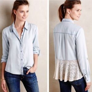 Anthro Holding Horse Chambray Lace Top Button Down